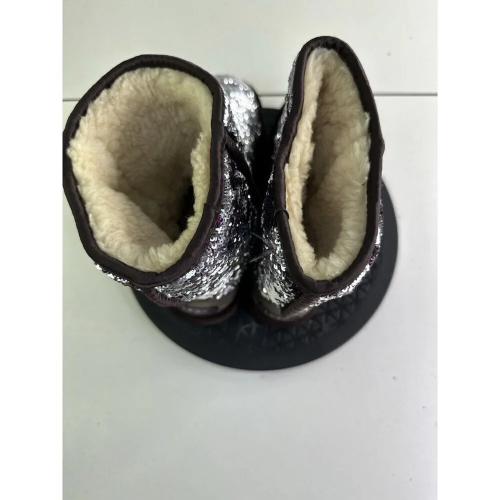 Ugg Australia Sequin Silver Purple Sparkle Winter Boot Women Size 7 Minimal Wear